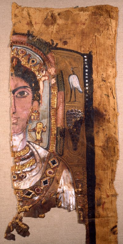Fragmentary Shroud Featuring a Portrait of a Woman with Ornate Jewelry by Unbekannt Unbekannt